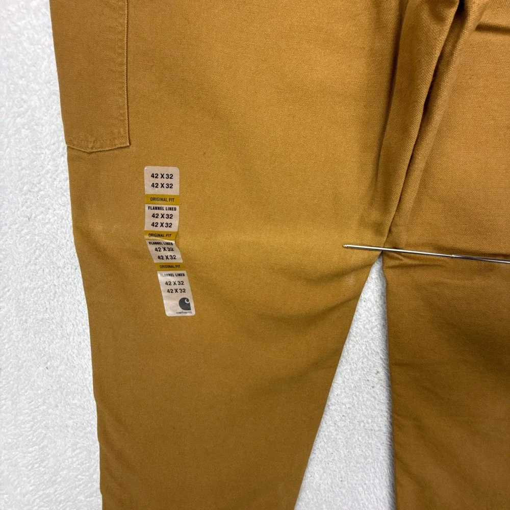 Carhartt B111 BRN Washed Duck Work Dungaree Flannel Lined Brown 42x32 NWT Pants‎
